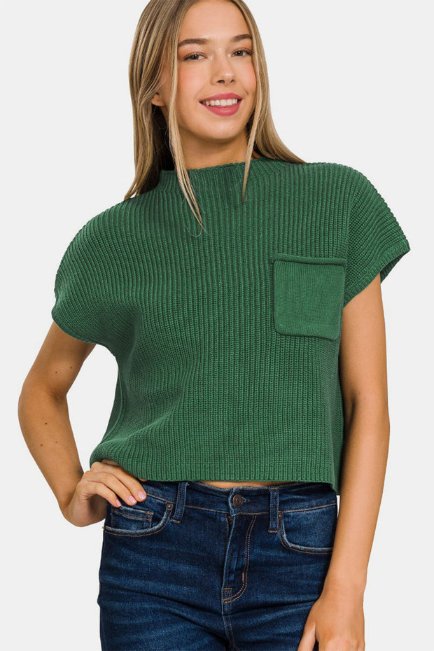 Zenana Mock Neck Short Sleeve Cropped Sweater