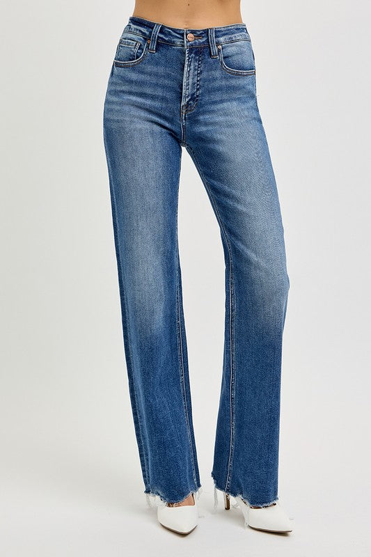 RISEN Tummy Control High Rise Raw Cut Jeans