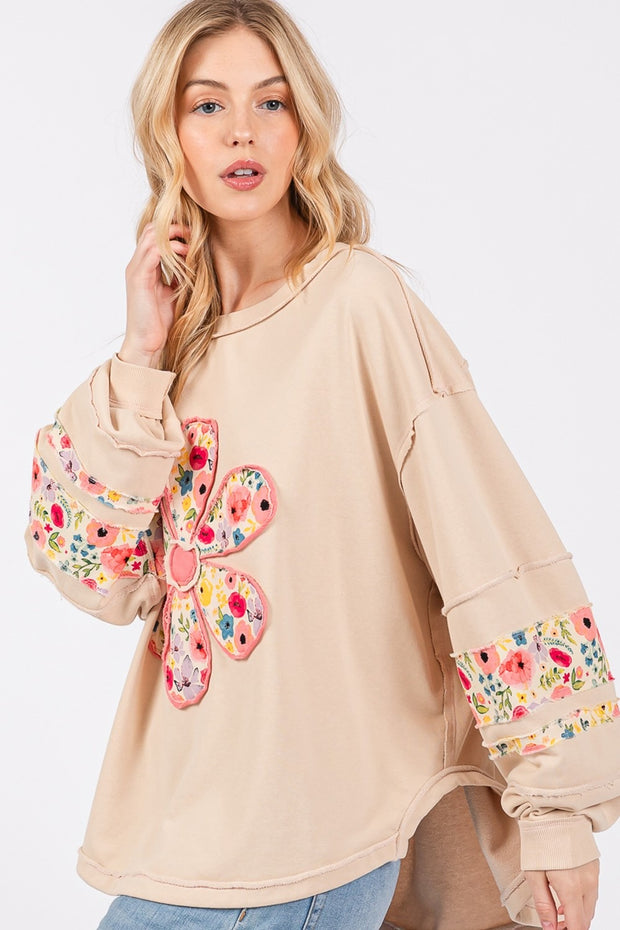 SAGE + FIG Daisy Patch Applique Long Sleeve Sweatshirt