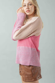 VERY J Color Block Long Sleeve Sweater