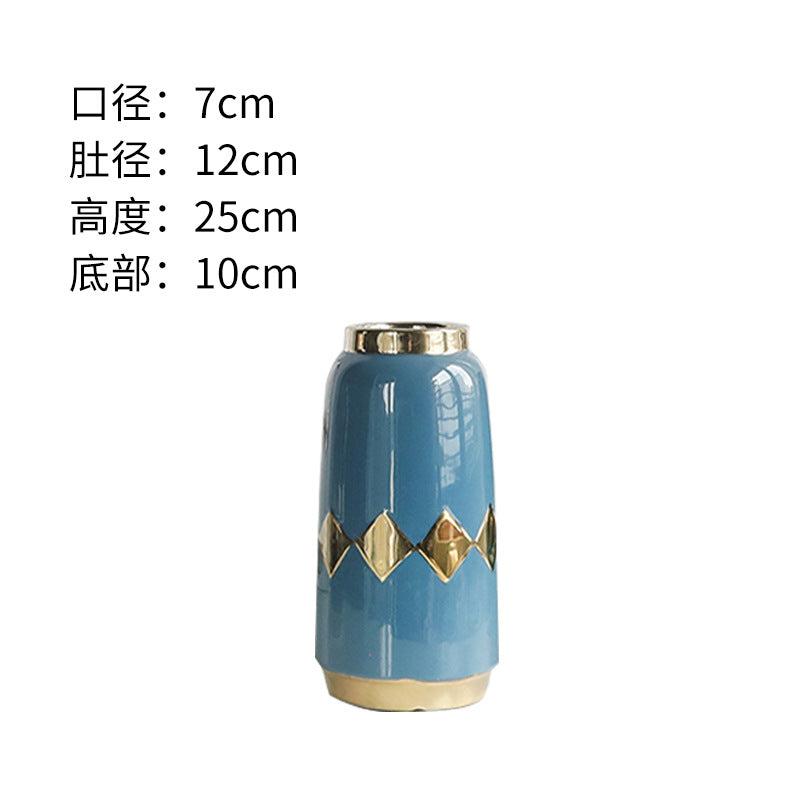 Simple and luxurious high-end gold square retro ceramic bottle flower floral flower flower flower, home decoration process ornaments