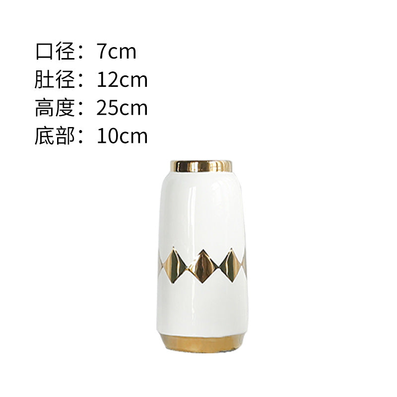 Simple and luxurious high-end gold square retro ceramic bottle flower floral flower flower flower, home decoration process ornaments