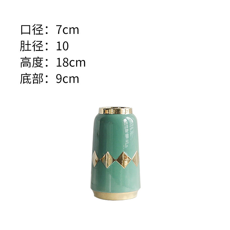 Simple and luxurious high-end gold square retro ceramic bottle flower floral flower flower flower, home decoration process ornaments