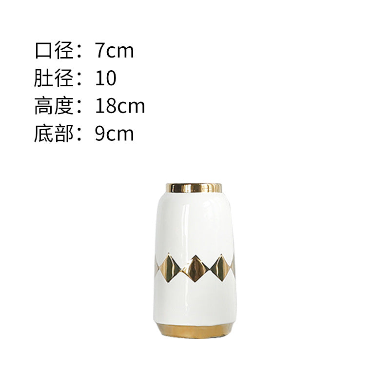 Simple and luxurious high-end gold square retro ceramic bottle flower floral flower flower flower, home decoration process ornaments