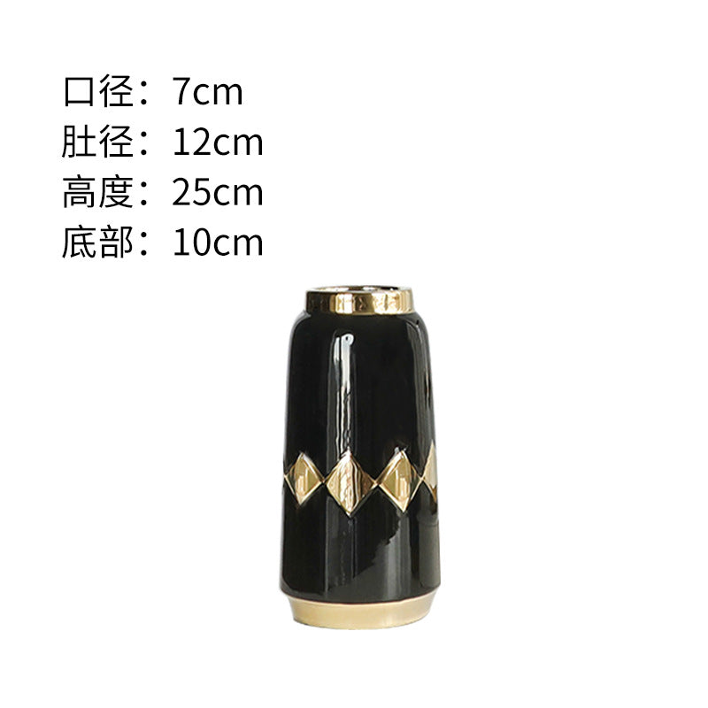 Simple and luxurious high-end gold square retro ceramic bottle flower floral flower flower flower, home decoration process ornaments