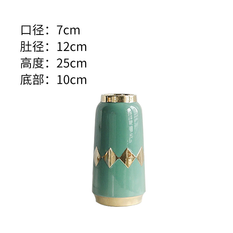 Simple and luxurious high-end gold square retro ceramic bottle flower floral flower flower flower, home decoration process ornaments