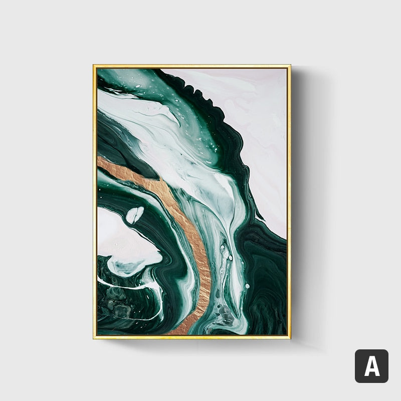 Modern Abstract Gold foil lines Green Canvas Art Paintings For Living Room Bedroom Posters And Prints Wall Poster Home Decor