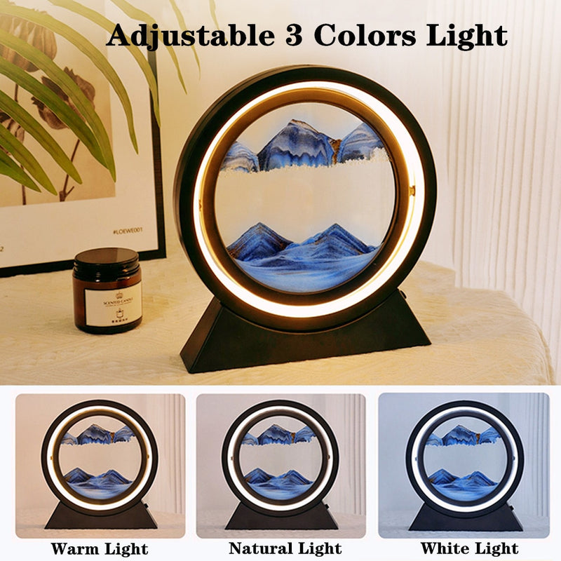 Moving Sand Art Picture Round Glass 3D