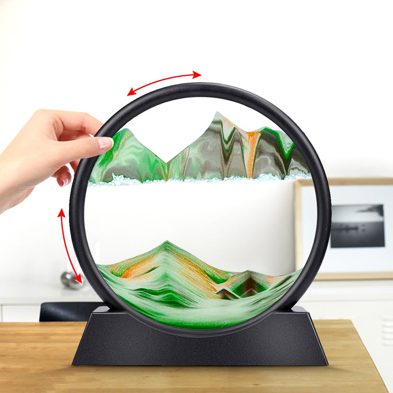 Moving Sand Art Picture Round Glass 3D