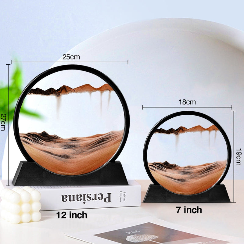 Moving Sand Art Picture Round Glass 3D