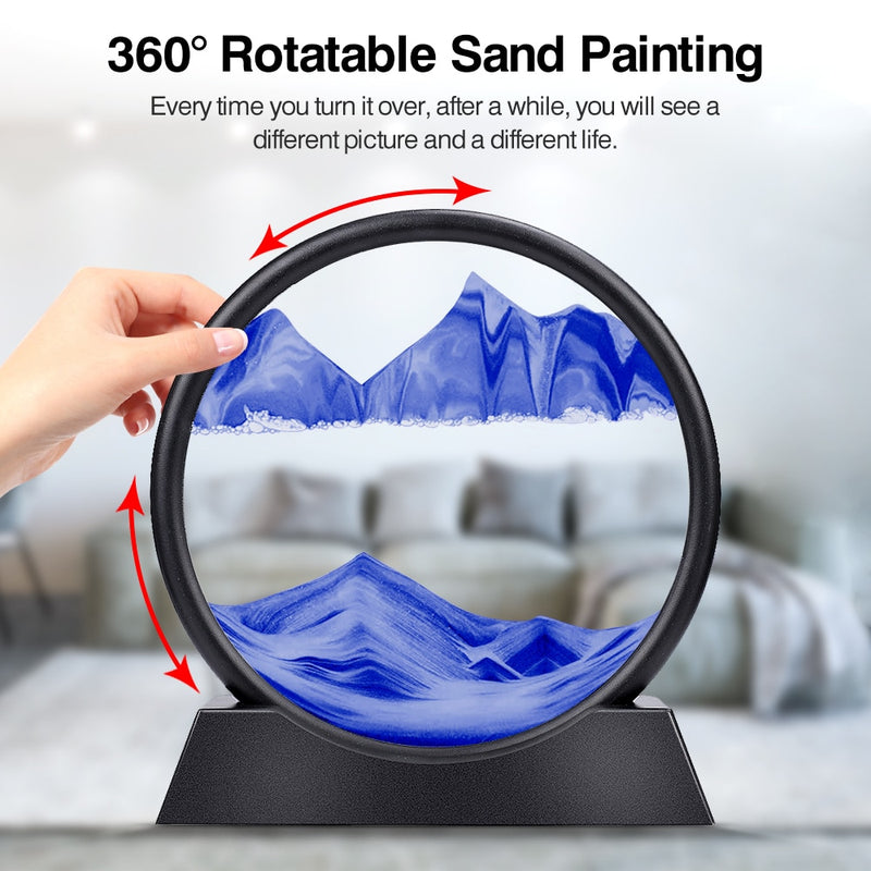 Moving Sand Art Picture Round Glass 3D