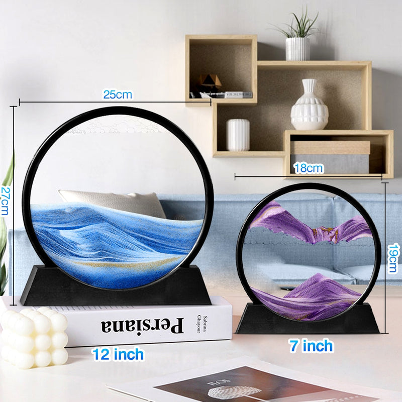 Moving Sand Art Picture Round Glass 3D