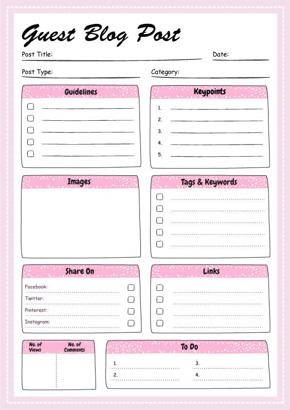 Blog Planner Downloadable Editable Printable