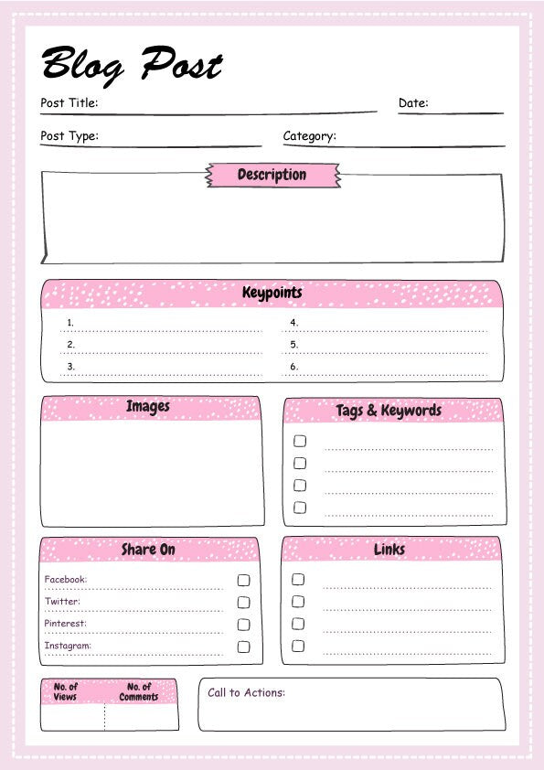 Blog Planner Downloadable Editable Printable