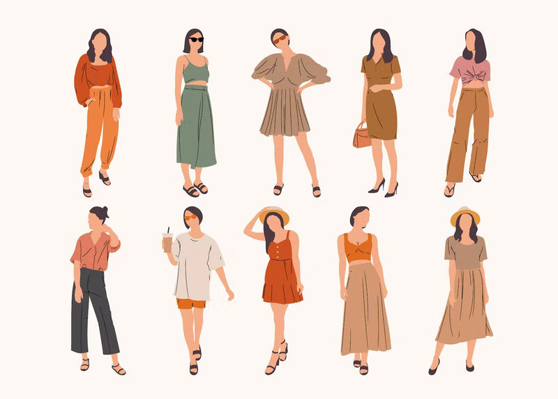 Block Stylish Women Poses Illustration