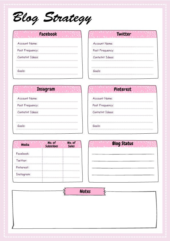 Blog Planner Downloadable Editable Printable