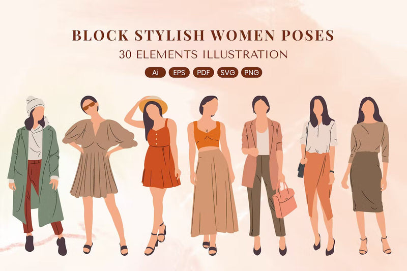 Block Stylish Women Poses Illustration