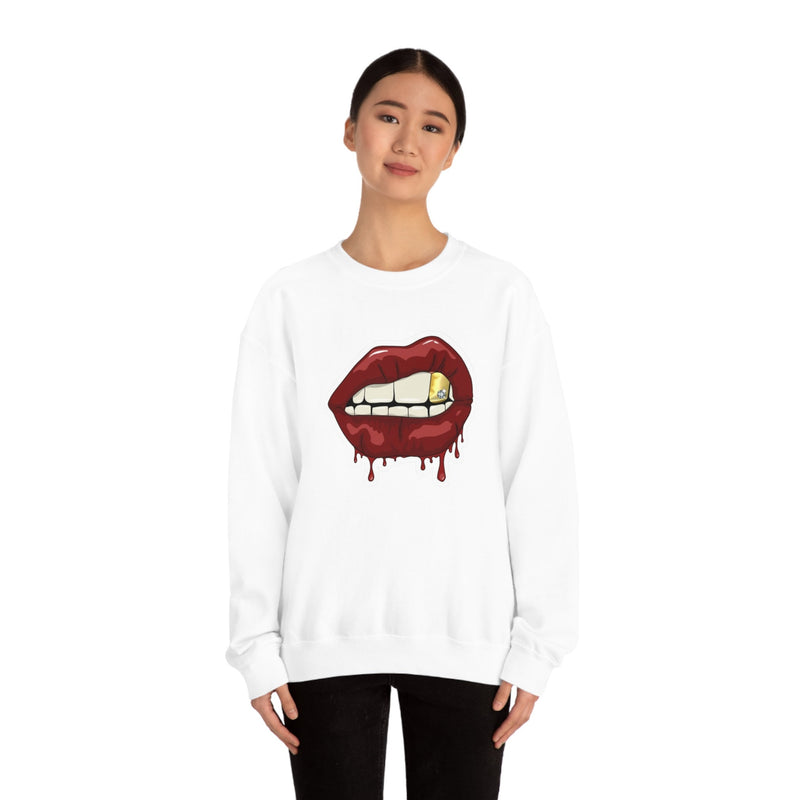 Heavy Blend Crewneck Lips with Gold Teeth Sweatshirt