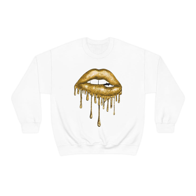 Unisex Heavy Blend Crewneck Lips with Gold Teeth Sweatshirt