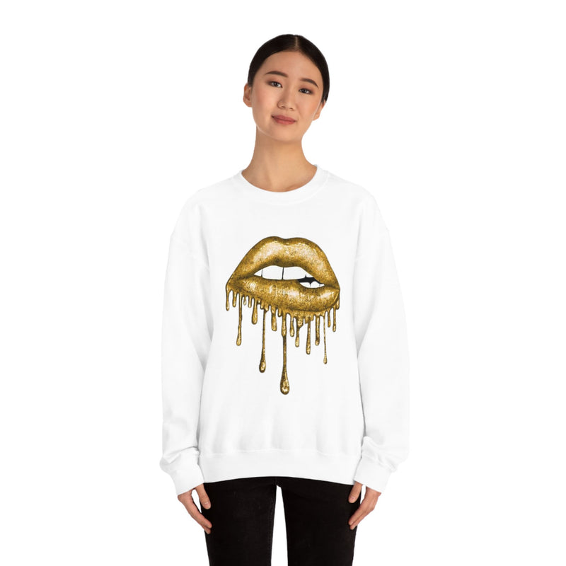 Unisex Heavy Blend Crewneck Lips with Gold Teeth Sweatshirt