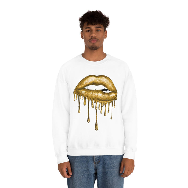 Unisex Heavy Blend Crewneck Lips with Gold Teeth Sweatshirt