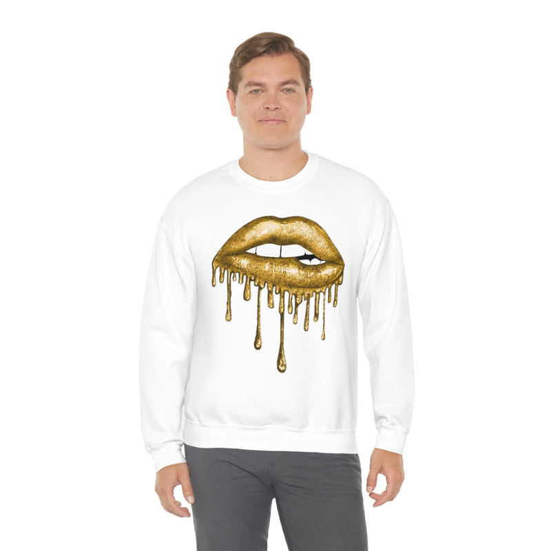 Unisex Heavy Blend Crewneck Lips with Gold Teeth Sweatshirt