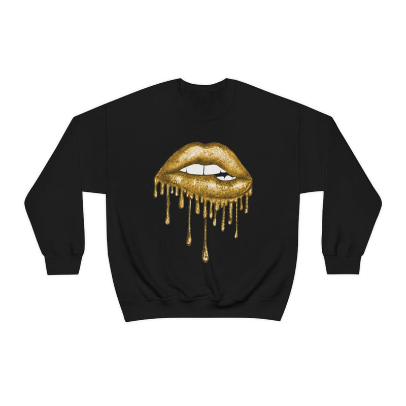 Unisex Heavy Blend Crewneck Lips with Gold Teeth Sweatshirt