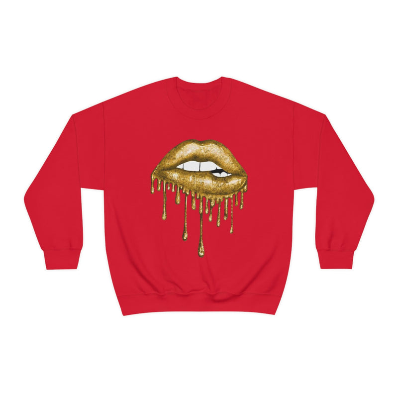 Unisex Heavy Blend Crewneck Lips with Gold Teeth Sweatshirt