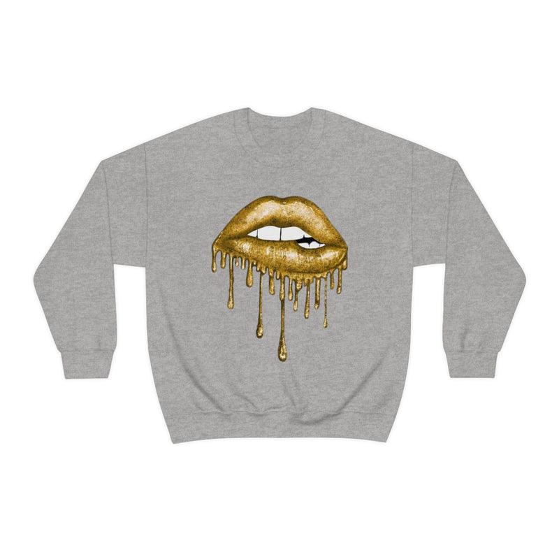 Unisex Heavy Blend Crewneck Lips with Gold Teeth Sweatshirt