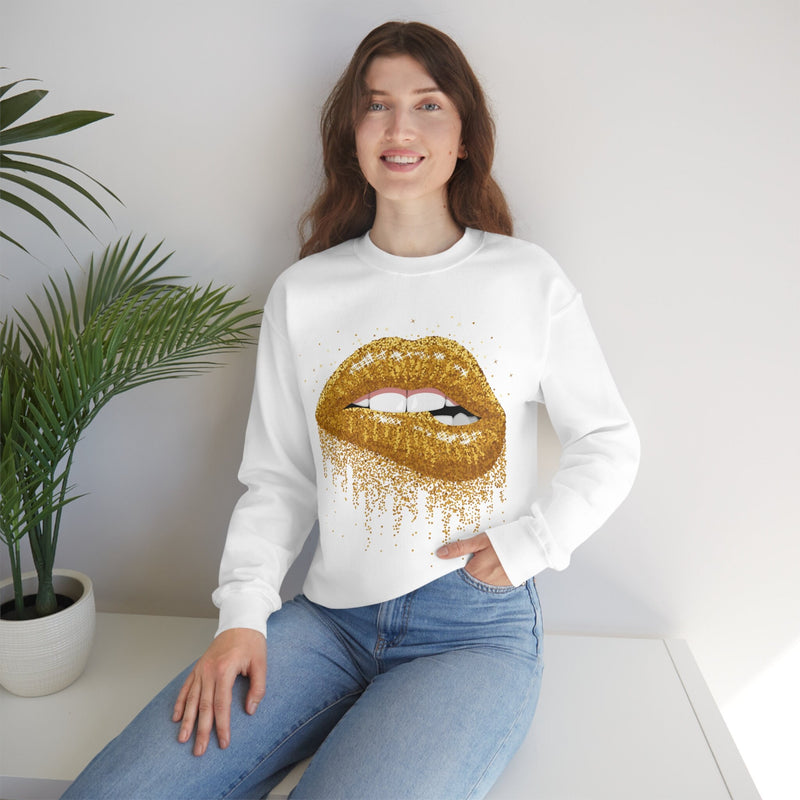 Unisex Heavy Blend Crewneck Lips with Gold Teeth Sweatshirt