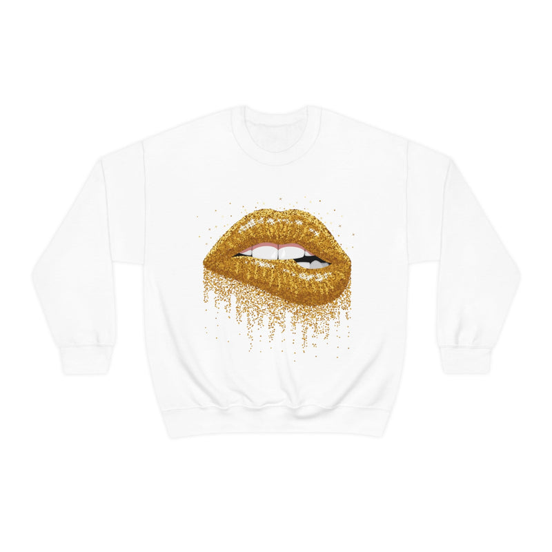 Unisex Heavy Blend Crewneck Lips with Gold Teeth Sweatshirt