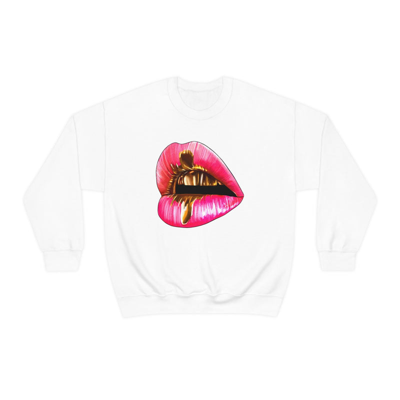 Unisex Heavy Blend Crewneck Lips with Gold Teeth Sweatshirt