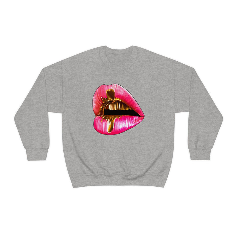 Unisex Heavy Blend Crewneck Lips with Gold Teeth Sweatshirt