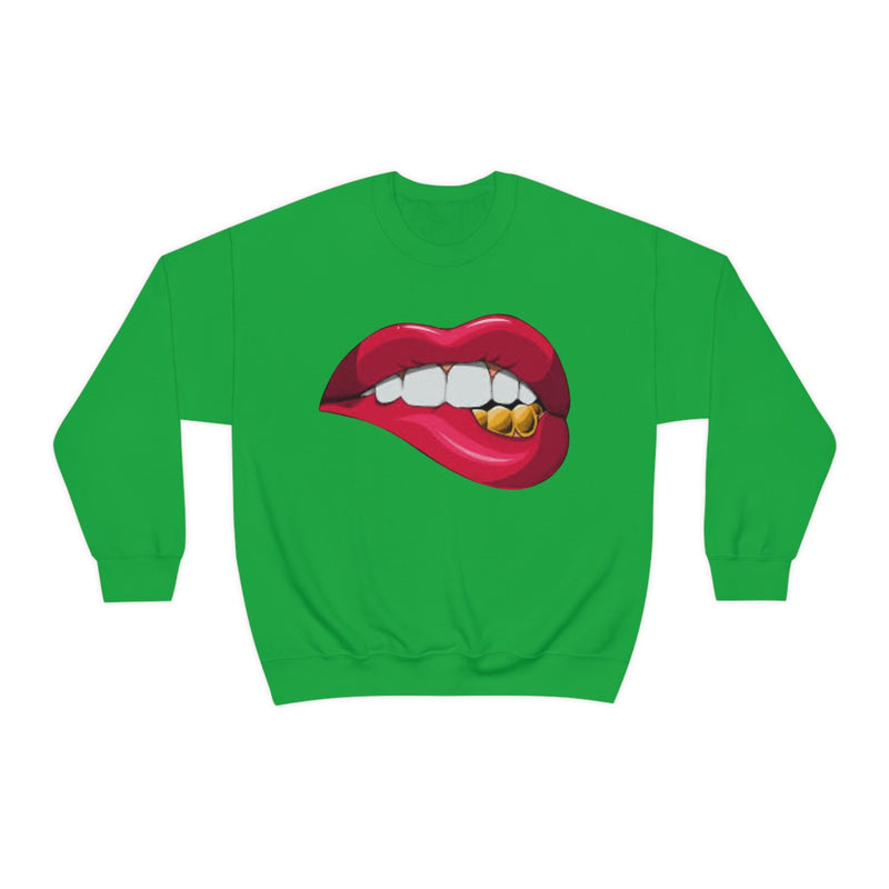 Unisex Heavy Blend Crewneck Lips with Gold Teeth Sweatshirt