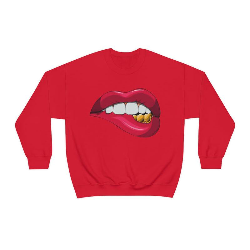 Unisex Heavy Blend Crewneck Lips with Gold Teeth Sweatshirt