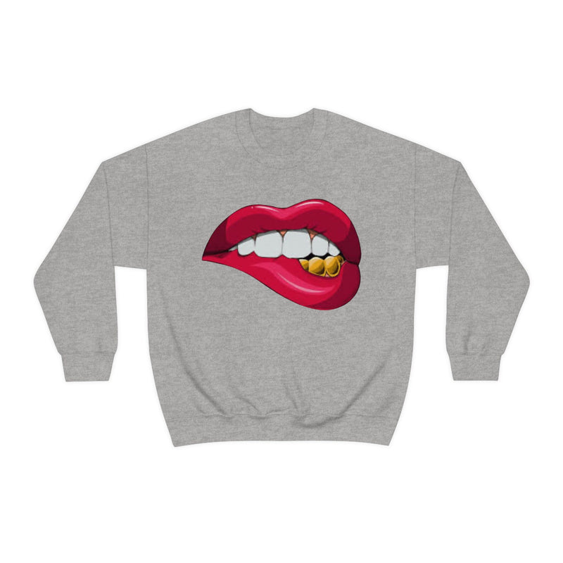 Unisex Heavy Blend Crewneck Lips with Gold Teeth Sweatshirt