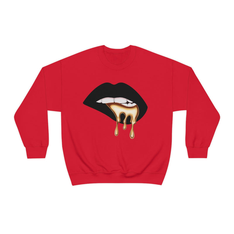 Unisex Heavy Blend Crewneck Lips with Gold Teeth Sweatshirt