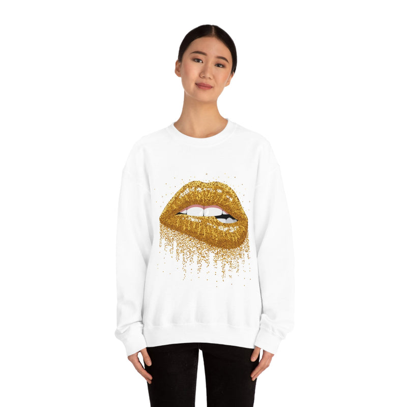 Unisex Heavy Blend Crewneck Lips with Gold Teeth Sweatshirt