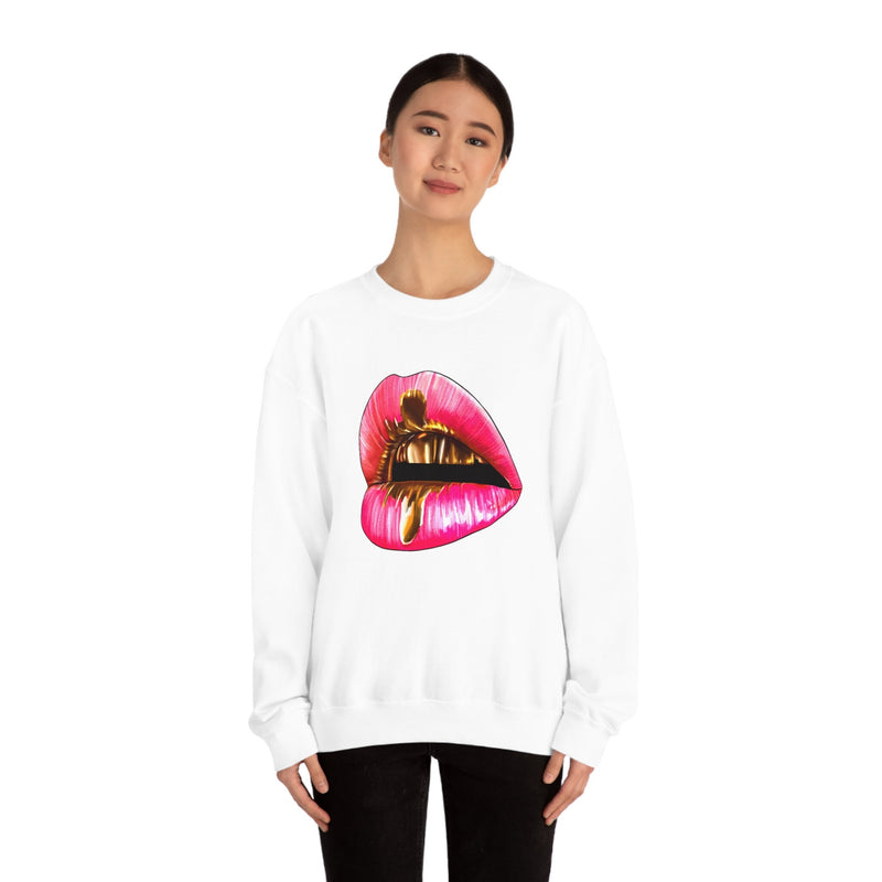 Unisex Heavy Blend Crewneck Lips with Gold Teeth Sweatshirt