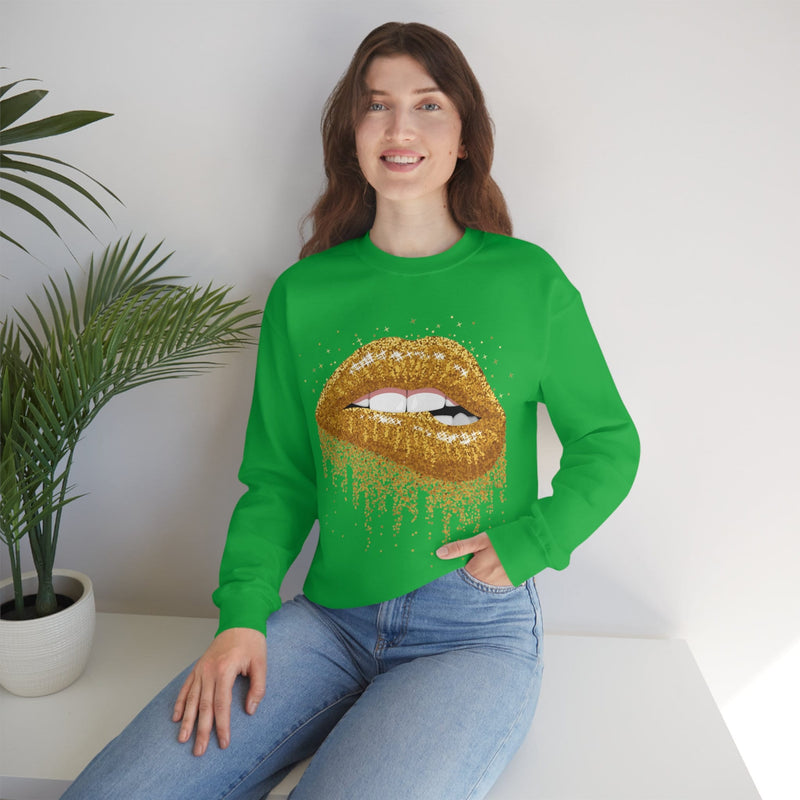 Unisex Heavy Blend Crewneck Lips with Gold Teeth Sweatshirt