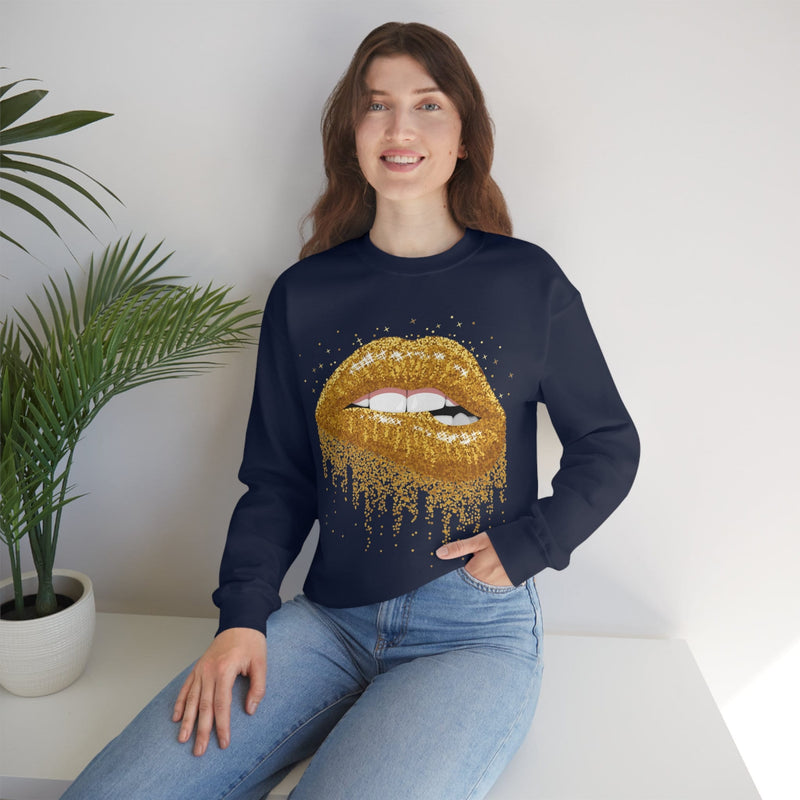 Unisex Heavy Blend Crewneck Lips with Gold Teeth Sweatshirt