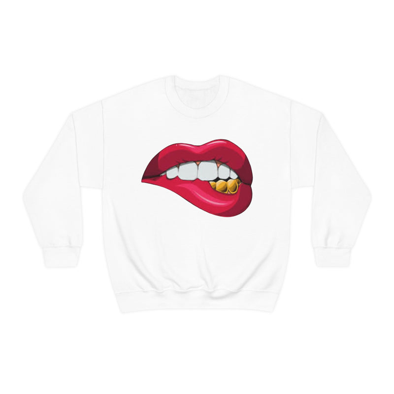 Unisex Heavy Blend Crewneck Lips with Gold Teeth Sweatshirt