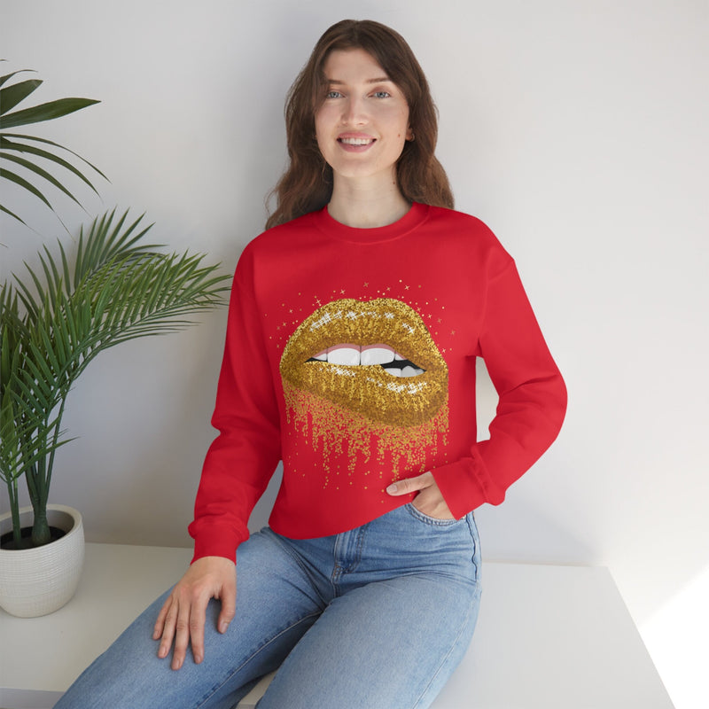 Unisex Heavy Blend Crewneck Lips with Gold Teeth Sweatshirt