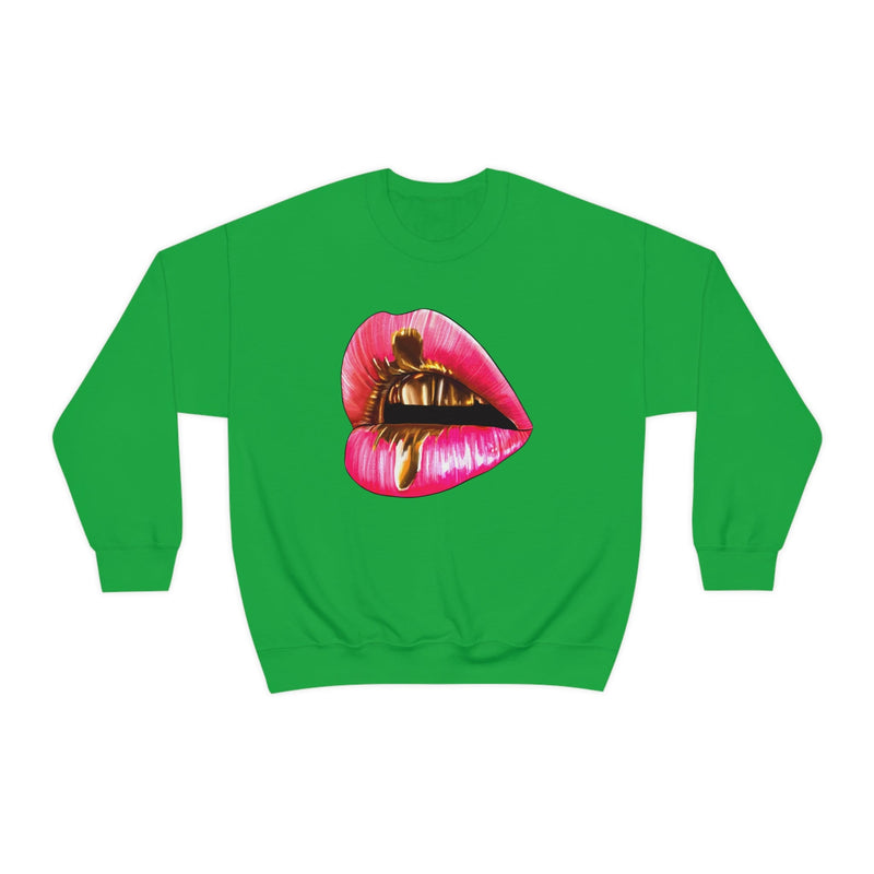 Unisex Heavy Blend Crewneck Lips with Gold Teeth Sweatshirt