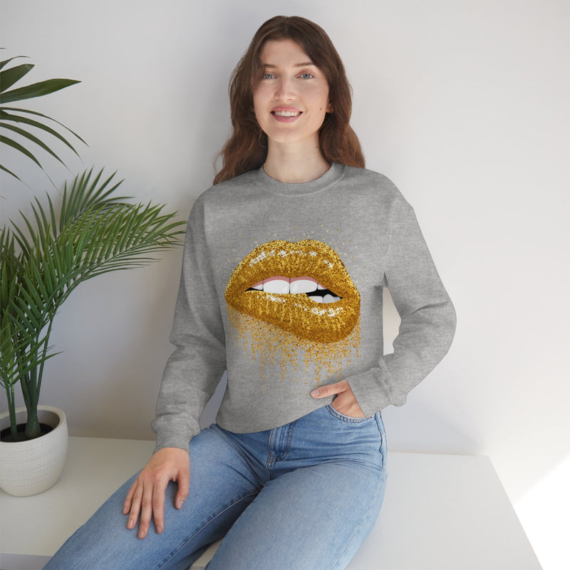 Unisex Heavy Blend Crewneck Lips with Gold Teeth Sweatshirt