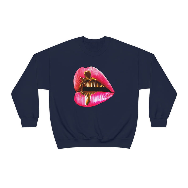 Unisex Heavy Blend Crewneck Lips with Gold Teeth Sweatshirt