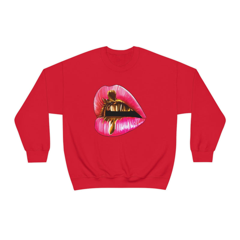 Unisex Heavy Blend Crewneck Lips with Gold Teeth Sweatshirt