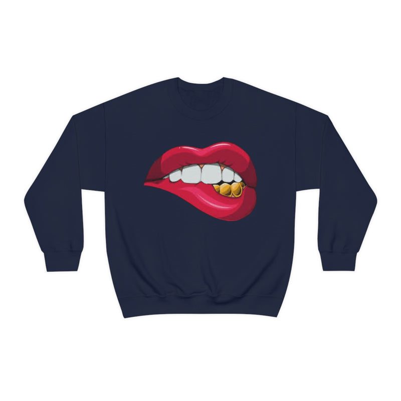 Unisex Heavy Blend Crewneck Lips with Gold Teeth Sweatshirt