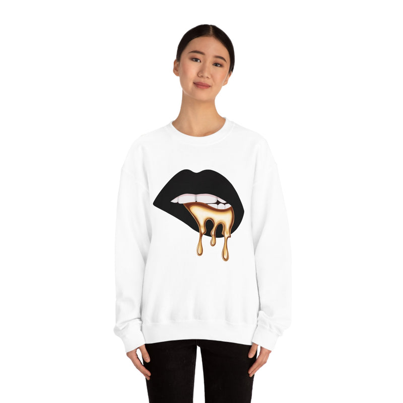 Unisex Heavy Blend Crewneck Lips with Gold Teeth Sweatshirt