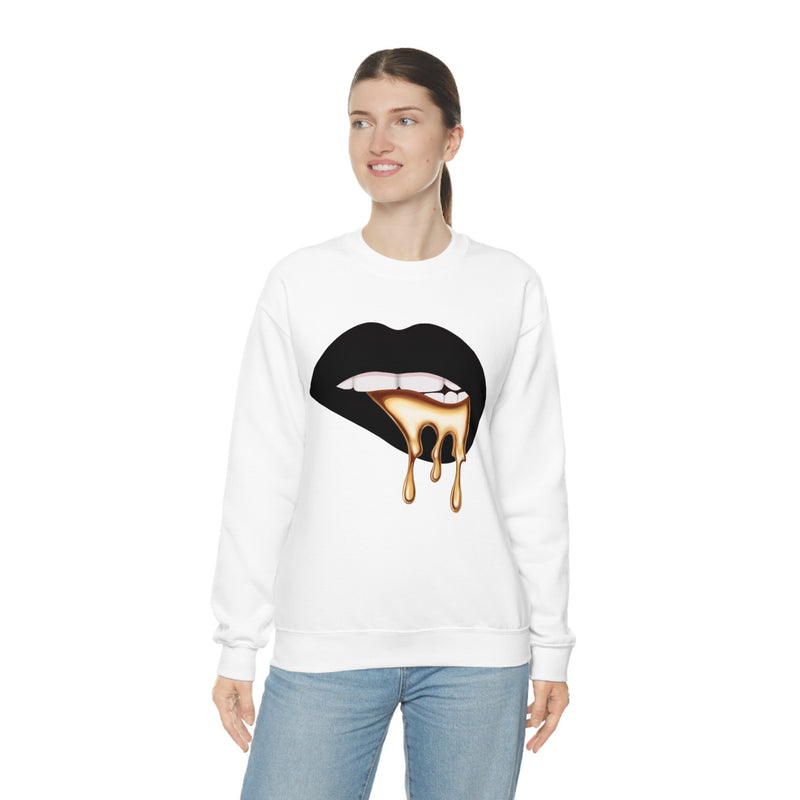 Unisex Heavy Blend Crewneck Lips with Gold Teeth Sweatshirt